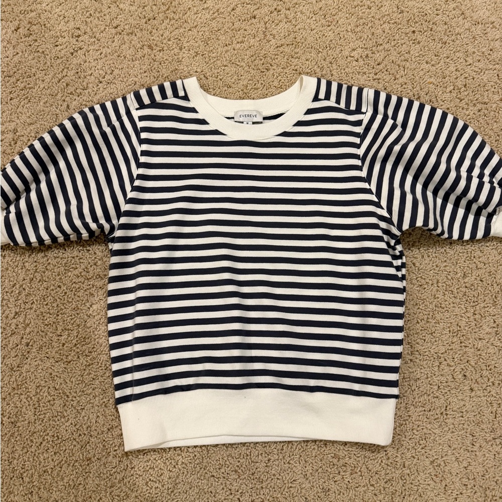 Evereve Navy and White Striped Short Sleeve Sweatshirt